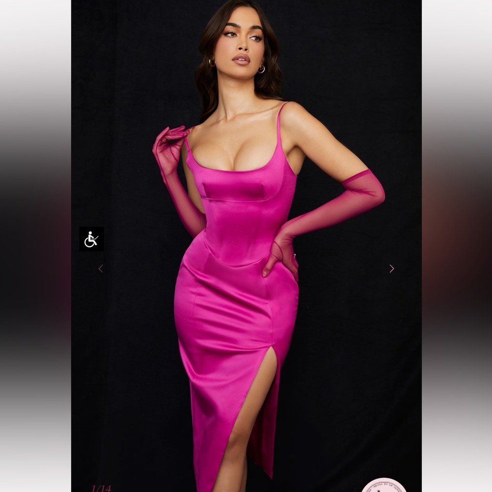 House of cb CASIMIRA - Pink Satin Corset Midi Dress